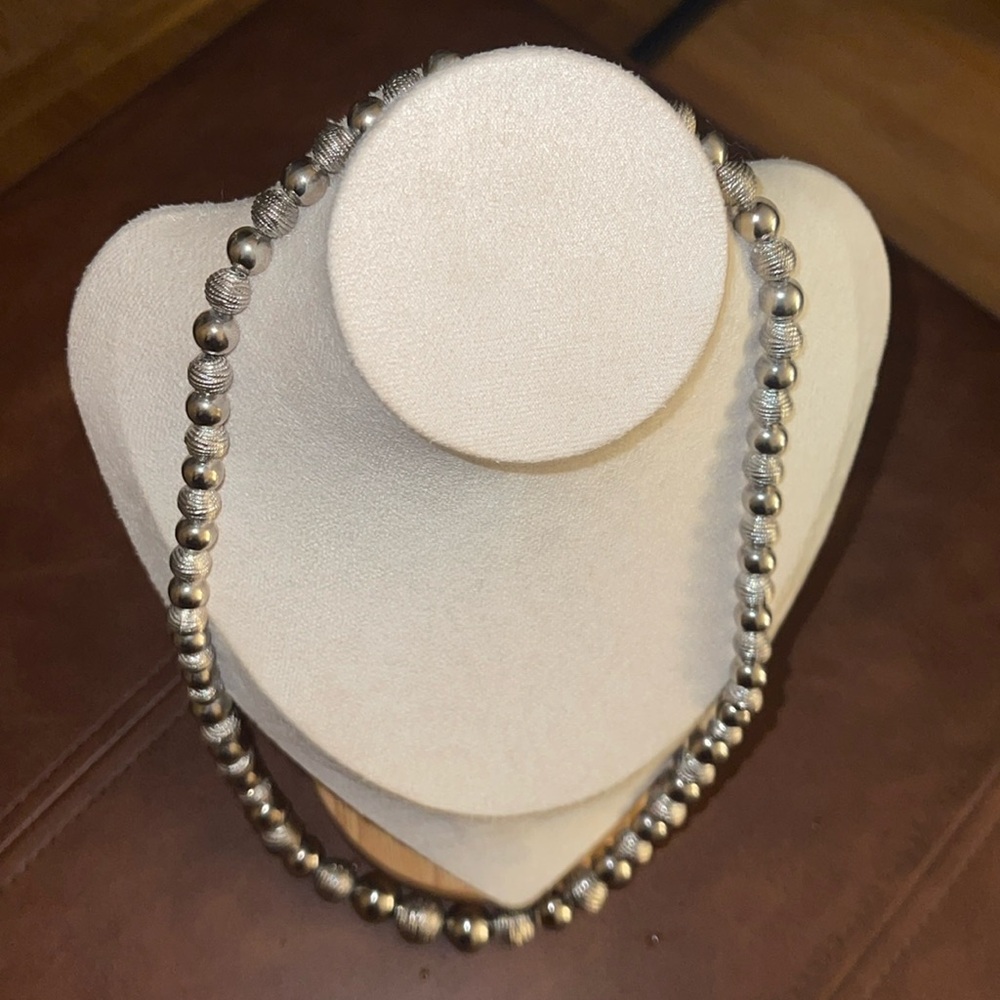 SOLD. Signed Korea Vintage Silver Tone Beaded Necklaces 24”